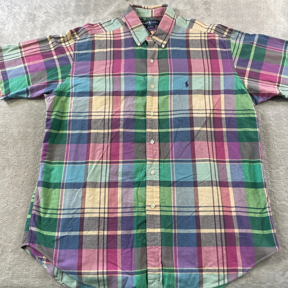 Ralph Lauren Blake Shirt Mens XL Pastel Plaid Button Casual Preppy Luxury Light